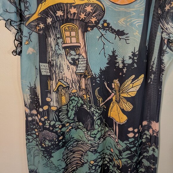 Dressed In Lala Believe In Magic Mesh Mini Dress Size XL Lettuce Edge Hem Sleeve - Picture 3 of 11